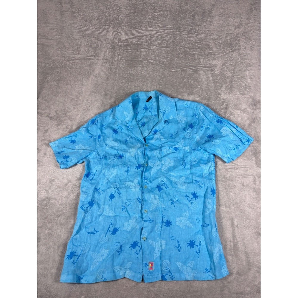 120% Lino mare Mens Hawaiian camp collar button-up Shirt Hawaii Waikiki Kauanui